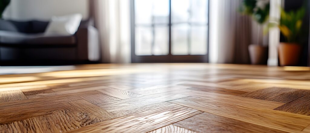 Detalle de parquet macizo en espiga: acuchillar parquet en Valencia lo renueva